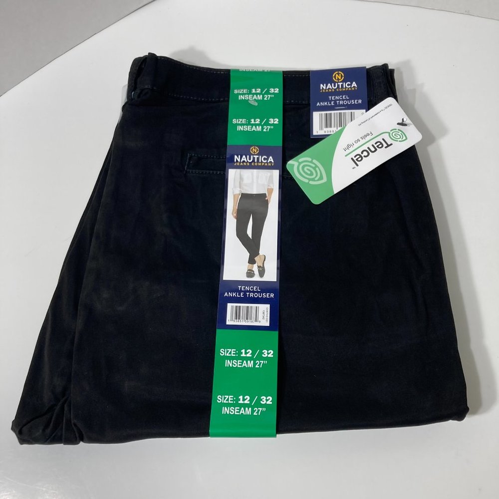 Nautica Tensel Ankle Trouser Pants Size 12 27" Inseam Black Work Dress - Picture 2 of 11